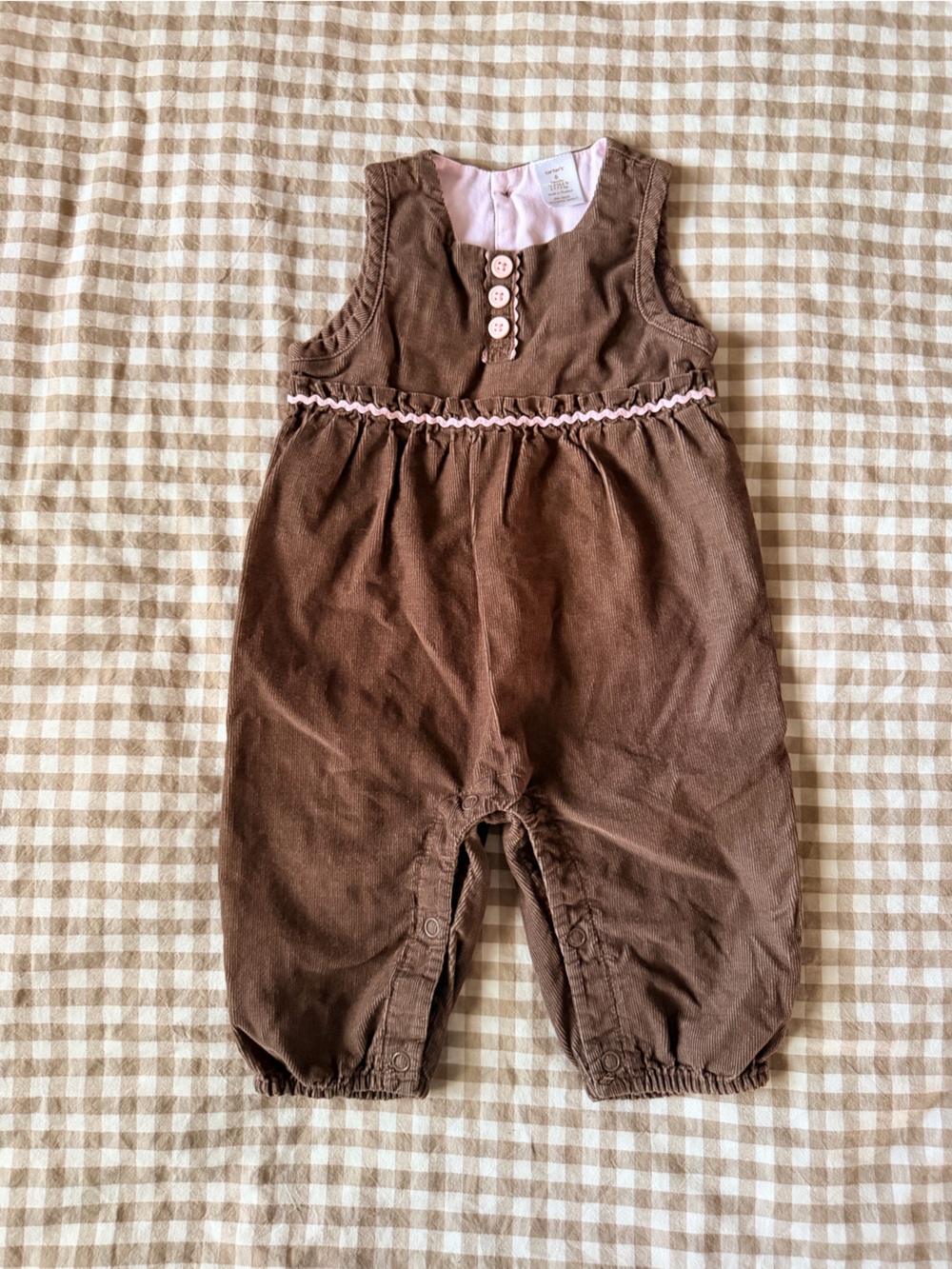Carter's Brown Corduroy Romper with Pink Trim